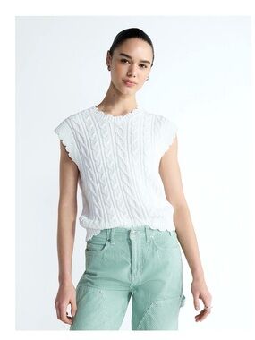 White Cable Knit Cap Sleeve Sweater Tee
